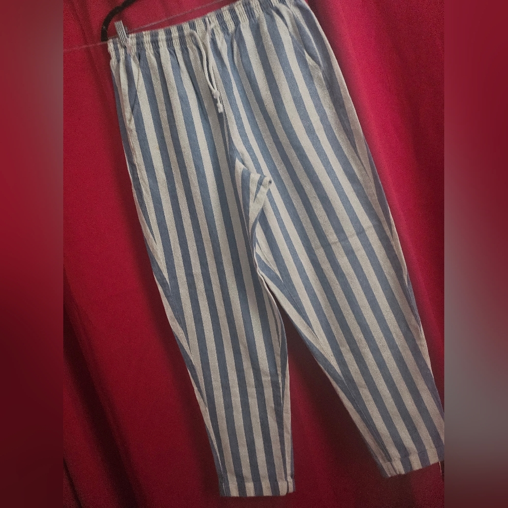 Blue and White Striped Men's Pants
